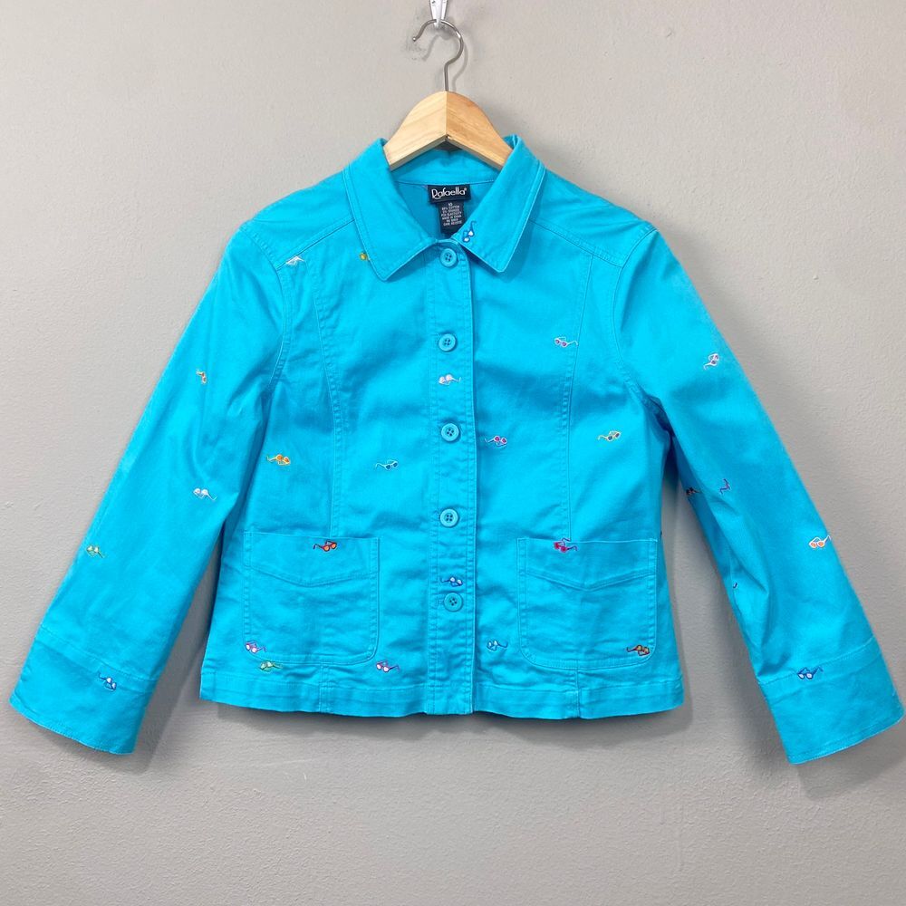Vintage Rafaella Turquoise Sunglasses Button Up Jacket Size 10 Retro Twee Preppy